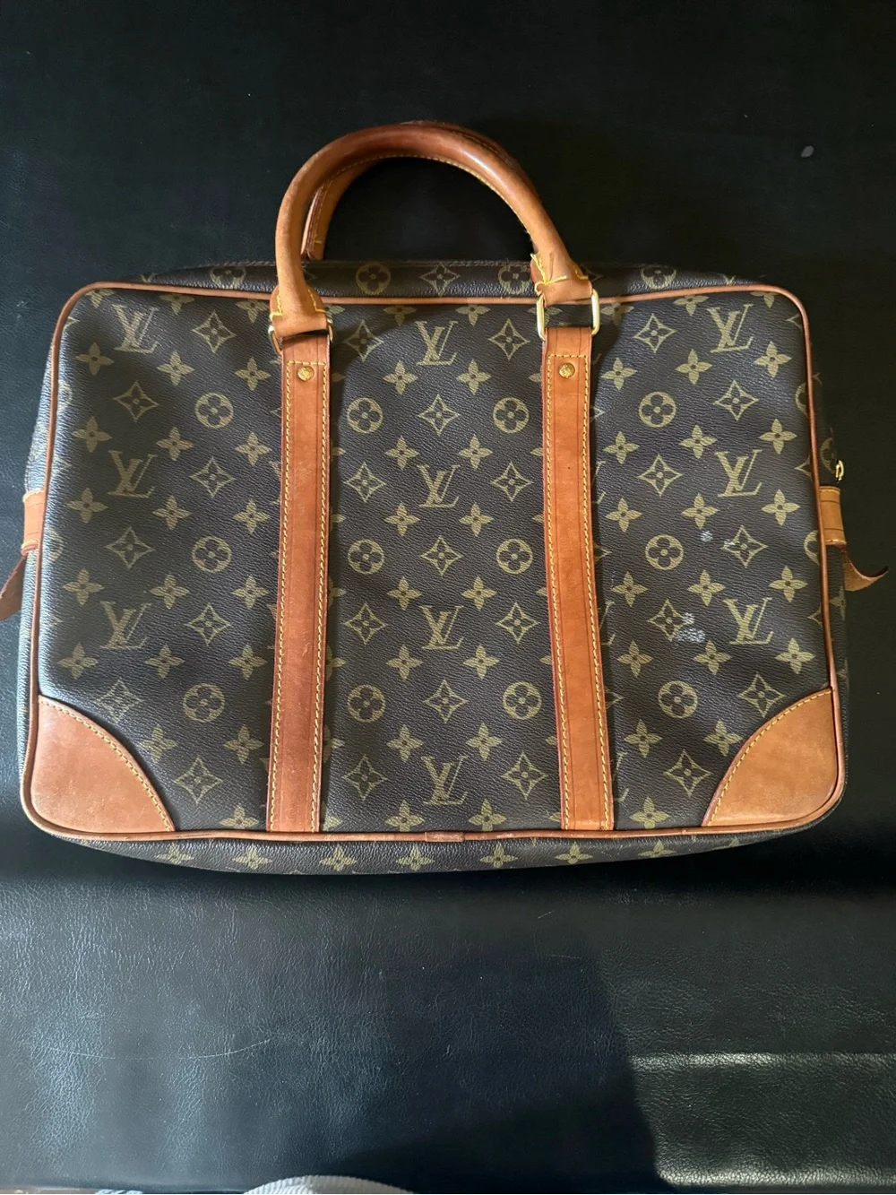 Louis Vuitton Monogram Canvas Briefcase with Tan Leather Trim